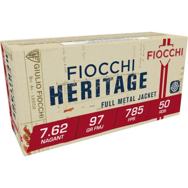 Fiocchi Heritage Handgun Ammunition 7.62 Nagant 97 gr FMJ 1082 fps 50/ct