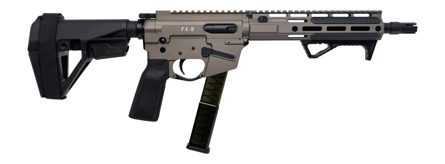 Freedom Ordance FX9P10E-FDE FX9P Elite 9mm Luger 10" Black Nitride Threaded Barrel, Flat Dark Earth Anodized Aluminum Receiver w/Picatinny Rail, M-LOK Handguard, Black Polymer SB Tactical SBA5 Brace,